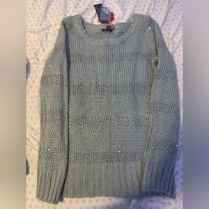 Gray sequin knit stripe sweater